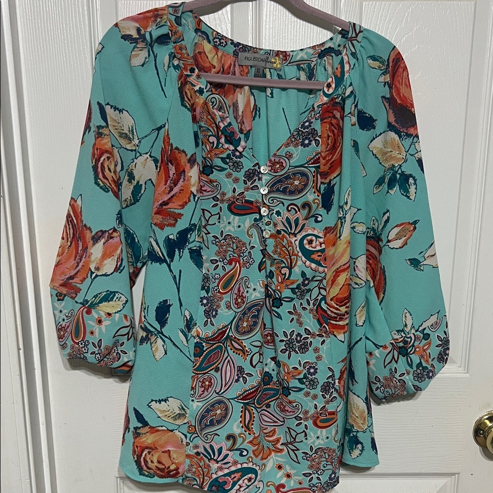 Floral Paisley Blouse with Button Accents